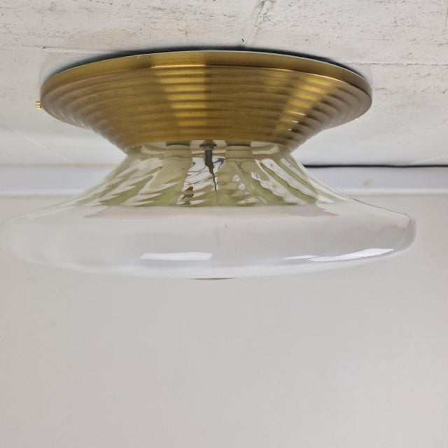 Metal Large Mid-Century Italian Swirl Murano Glass Flush Mount, 1970s For Sale - Image 7 of 13