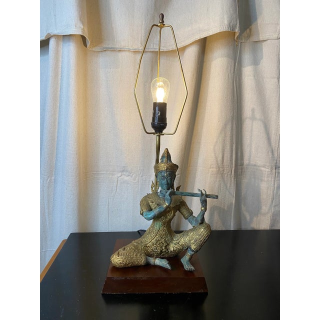 Vintage Asian James Mont Style Gilt Metal Asian Deity Lamp. For Sale In Baltimore - Image 6 of 10