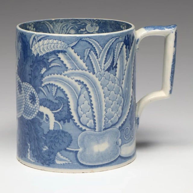 Antique Early 19th Century English George III Staffordshire Pearlware Blue & White Pottery Porter's Tankard Mug Circa 1820 For Sale - Image 10 of 10