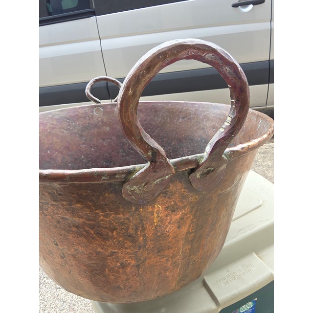 Extra Large Old Copper Cauldron With Handles For Sale - Image 10 of 14