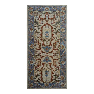Afghan Sultanabad Master Wool 3 x 6 Ivory, Blue, & Red Handmade Runner Rug #1143760 For Sale
