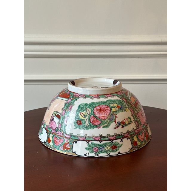 White Large Chinese Export Hand Painted Bowl For Sale - Image 8 of 11