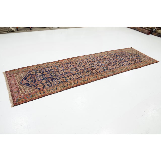 Persian Antique Malayer Persian Wool Runner in Blue With Geometric Design For Sale - Image 3 of 8