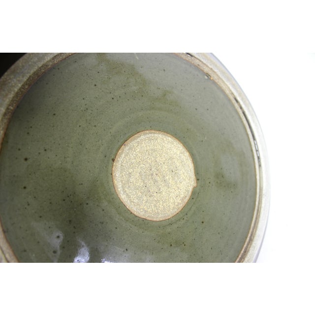 Ceramic Vintage Large Green Studio Pottery Platter, Signed For Sale - Image 7 of 9