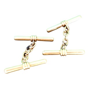 Gold Cufflinks in the Shape of Crossbars and Curls in the Center, Set of 2 For Sale