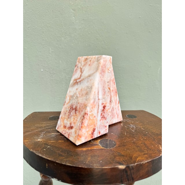 Pink Vintage Rose Pink Marble Wedge Bookends, a Pair — Mid-Century Modern Decor For Sale - Image 8 of 8