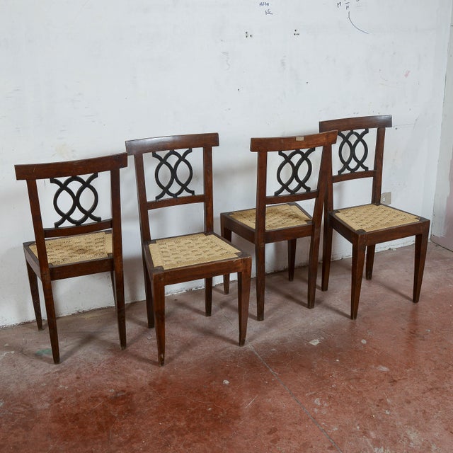 Brown 18th Century Style Chairs with Raffia Seats, Set of 4 For Sale - Image 8 of 9