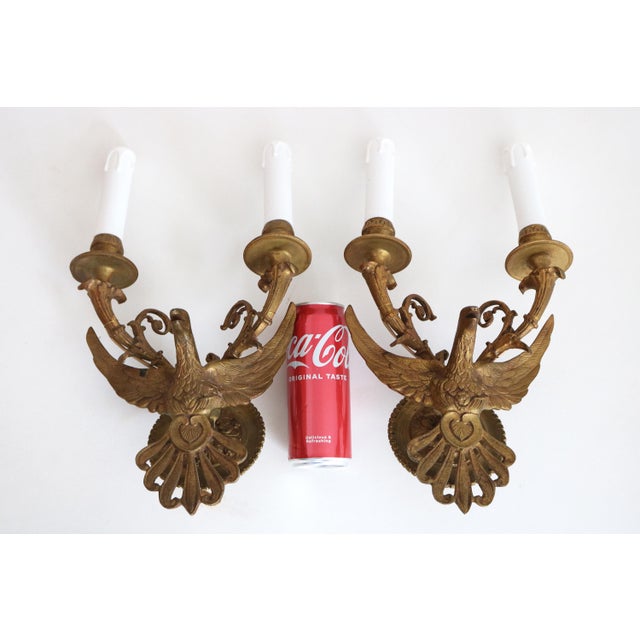 Metal Antique Brass Eagle Wall Sconces, 1890s, Set of 2 For Sale - Image 7 of 15
