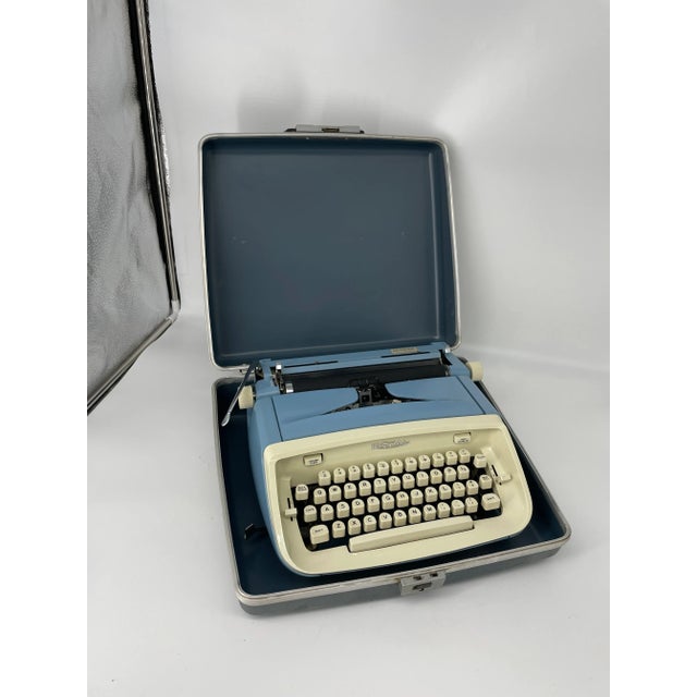 Vintage Blue Royal Aristocrat Portable Typewriter With Case For Sale - Image 4 of 12