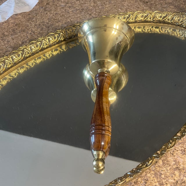 1980s Brass Bell With Wooden Handle For Sale - Image 5 of 9