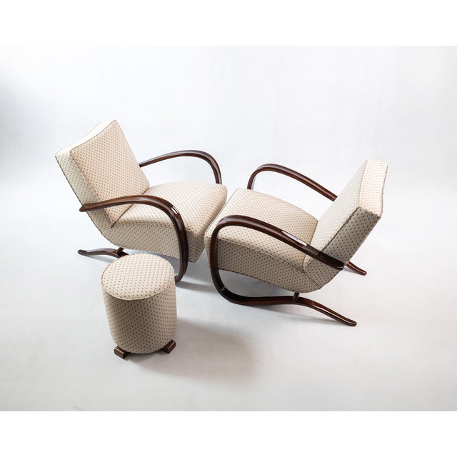 H-269 Chairs and Ottoman by Jindřich Halabala for Up Závody, 1930s, Set of 3 For Sale - Image 6 of 6