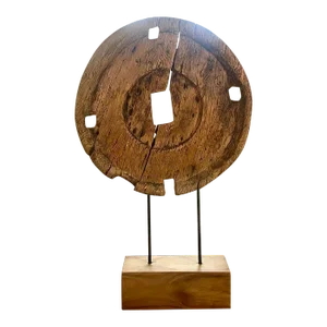 19th Century Indonesian Ox Cart Wheel Sculpture on Stand