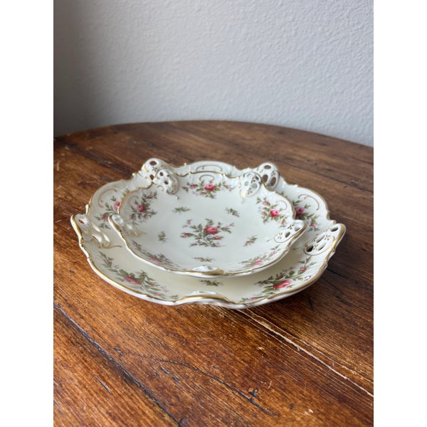 Antique Rosenthal Moliere Moosrose Pierced Dish/Plate Set- 2