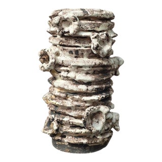 13.8" Modernist Black and White Sculpture Ceramic Vase For Sale