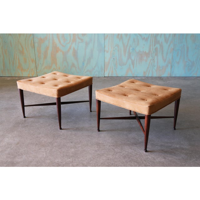 Edward Wormley for Dunbar Brown Leather Thebes Stools, 1950s - A Pair For Sale - Image 11 of 15
