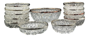 Bowls in Cut Glass with Silver-Plated Rims, 1930s, Set of 12