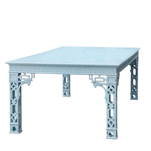 1960s 1960s Chinese Chippendale Table Lattice Legs Painted Pale Blue For Sale - Image 5 of 11