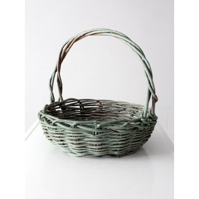 Vintage Green Painted Gathering Basket For Sale - Image 11 of 15