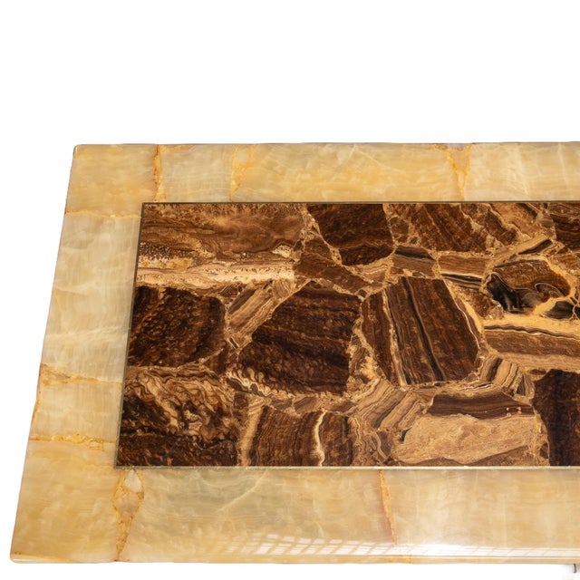 Brown Mid 20th Century Arturo Pani for Muller Brass and Alabaster Mid-Century Modern Coffee Table For Sale - Image 8 of 11