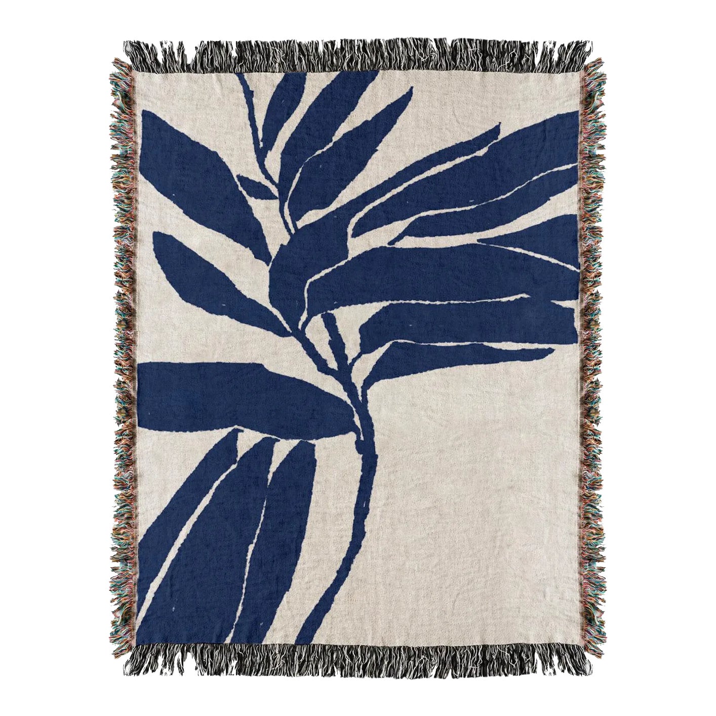 Woven Blue Botanical Throw Blanket | Chairish
