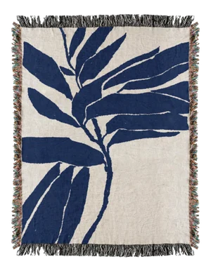 Woven Blue Botanical Throw Blanket