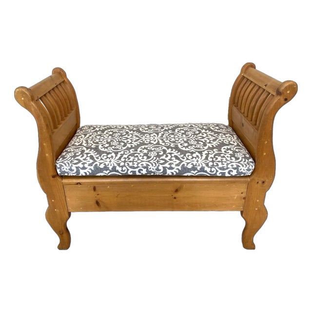Pine Bench W/Custom Linen Cushion For Sale