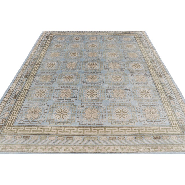 Modern Rug & Kilim’s Khotan Style Rug With Blue & Beige-Brown Medallion Patterns For Sale - Image 3 of 7