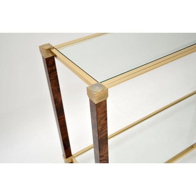 Vintage French Walnut and Brass Console Table attributed to Pierre Vandel Paris, 1970s For Sale - Image 6 of 10