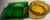 This is a set of two mid century modern ashtrays. The square emerald/forest green is Anchor Hocking manufactured between...