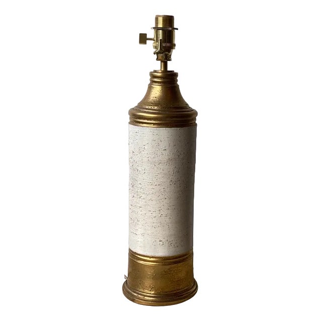 Large Creme and Gold Ceramic Table Lamp by Bitossi for Bergboms For Sale
