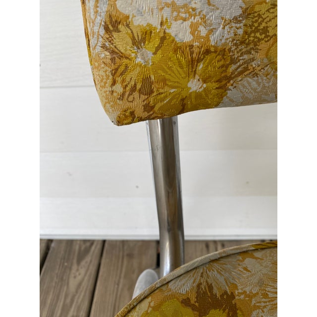 Mid 20th Century Chrome and Vinyl Retro Yellow Floral Chair Chairish
