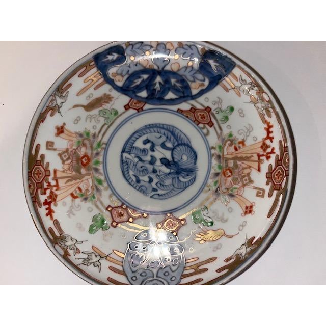Antique Colored Japanese Plates - 6 - Blue & White, Burgundy, Light Green and Gold For Sale - Image 11 of 18