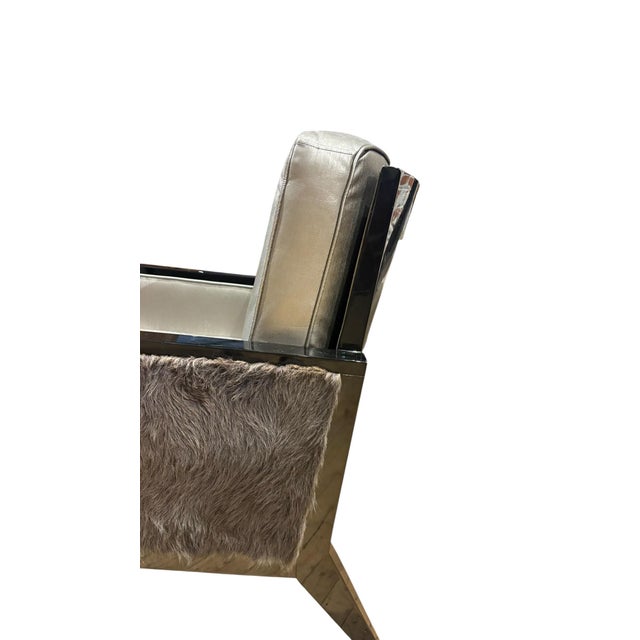 Wood 1990s Pair of Modern Black Lacquer Chairs With Fur Accent For Sale - Image 7 of 9
