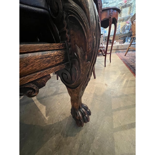 Wood Early 20th Century Ornately Carved Quarter Sawn Oak Throne Chair For Sale - Image 7 of 9