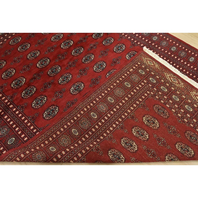 Bokhara Rug 6’3” X 9’4” Red Wool Tribal Hand-Knotted Oriental Carpet For Sale - Image 11 of 12