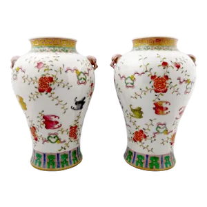 A Pair of Chinese Porcelain Peaches and Fu Bats Guanyinzuns