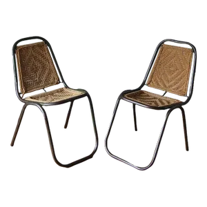 1950s French Industrial Mid-Century Chair in Rope and Metal - Set of 2