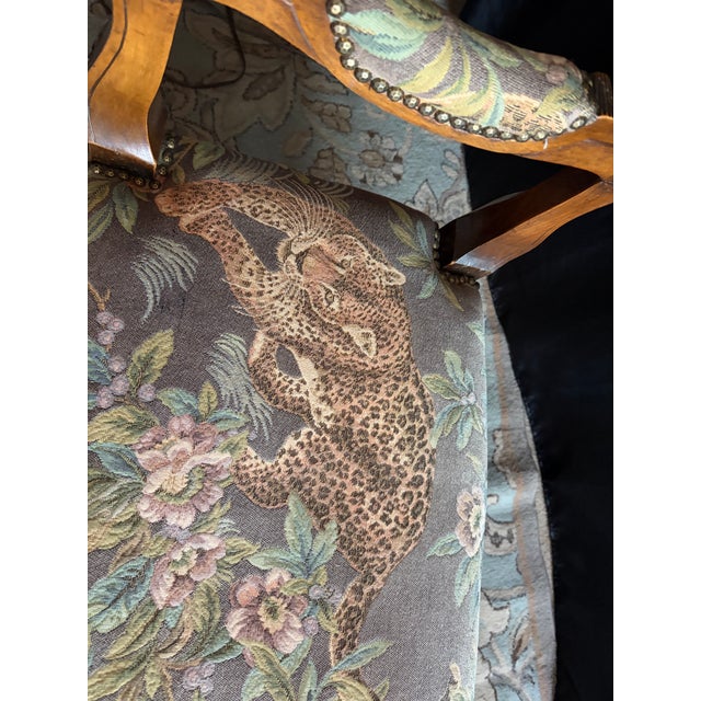 Brown Late 20th Century Louis XV Style Carved Wood Window Bench in Leopard & Floral Tapestry For Sale - Image 8 of 12
