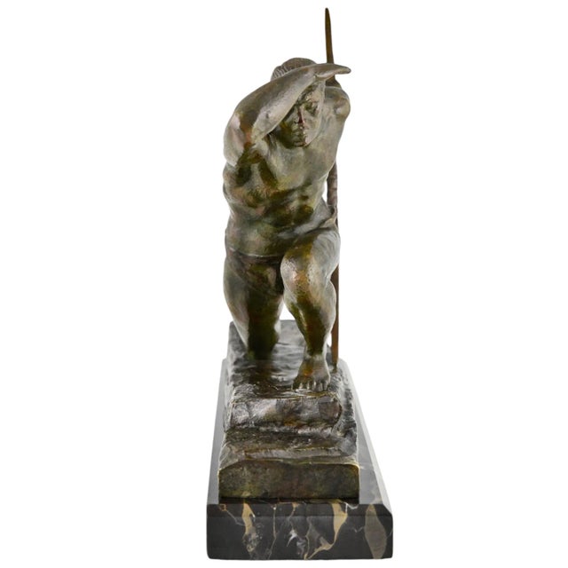 Pierre Le Faguays, Art Deco Sculpture of Athlete with Bow, 1930, Bronze on Marble Base For Sale - Image 4 of 13