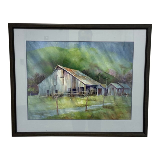 Hal Booth East Bay Barn Tassajara Road Framed Watercolor, Circa 1996 For Sale