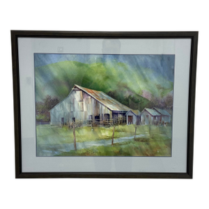 Hal Booth East Bay Barn Tassajara Road Framed Watercolor, Circa 1996