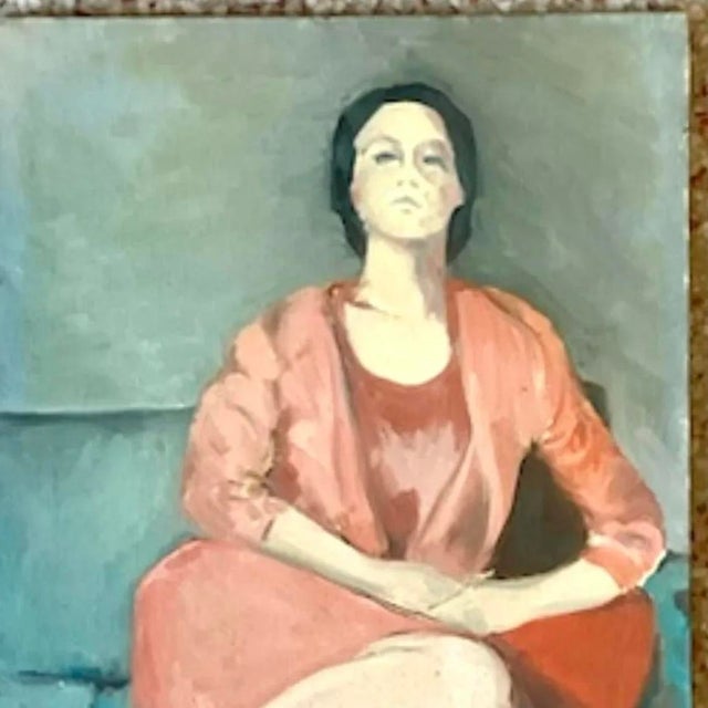 Vintage Italian Signed Modernist Woman Portrait Oil Painting For Sale - Image 9 of 13