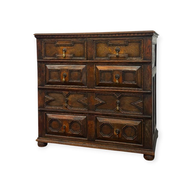 Brown Antique Jacobean Style Carved Oak Dresser Chest of Drawers. For Sale - Image 8 of 15