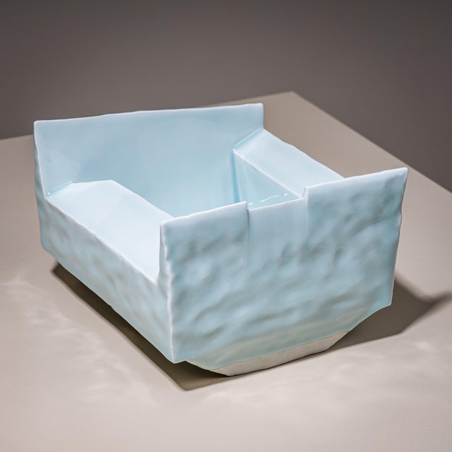 Ice-Blue Bowl "Kayho No. 13" (Jap. 華俑 Luxuriant Pottery Palace) by Ceramic Artist Masamichi Yoshikawa, 21st Century For Sale - Image 9 of 12