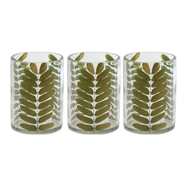 Kenneth Ludwig Chicago Dried Leaf Glass Candle Holder (Set of 3) For Sale - Image 4 of 4