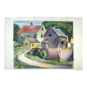William Hazelton New England Houses Watercolor Landscape Painting
