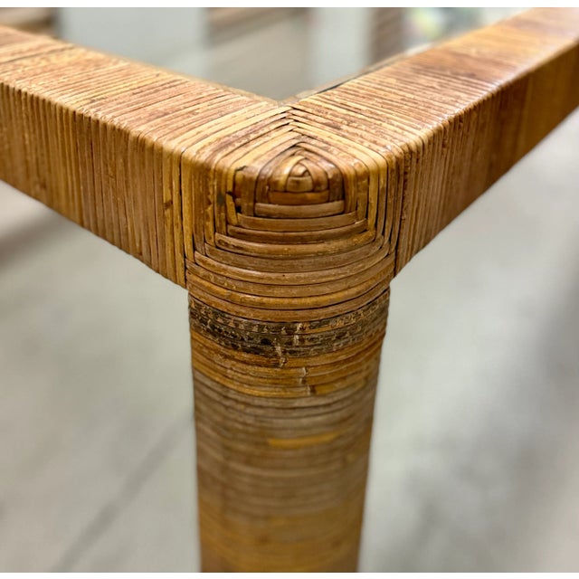 Wood Coastal Bielecky Brothers Pencil Reed Coffee Table With Brass Capped Feet For Sale - Image 7 of 15