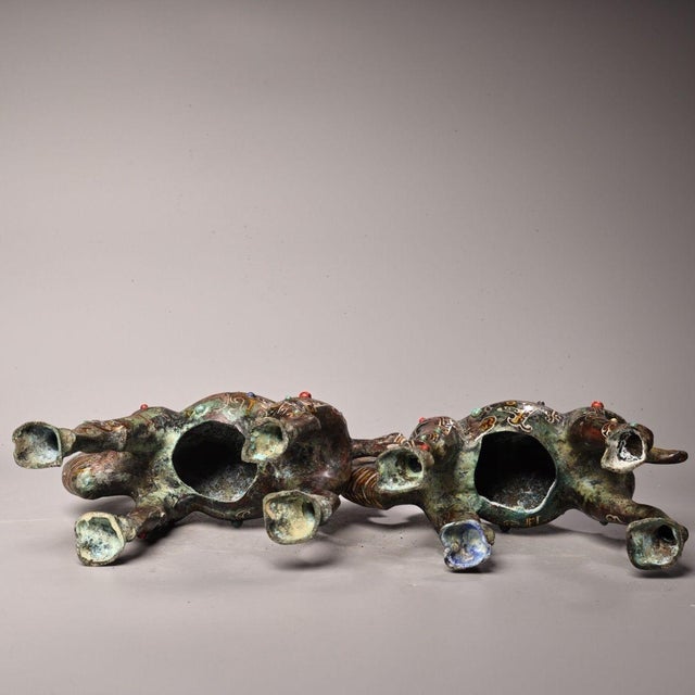 Pair of Antique Bronze Camels With Gold and Silver Inlay, 3600g Total For Sale In Los Angeles - Image 6 of 10