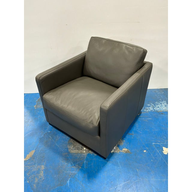 Modern Leather Swivel Chair Dark Grey For Sale - Image 3 of 5
