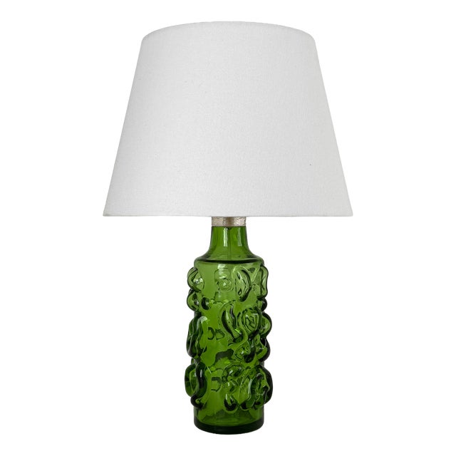 Scandinavian Modern Green Art Glass Table Lamp, Sweden, 1970s For Sale